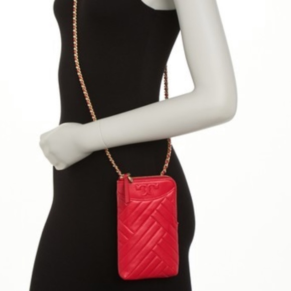 Tory Burch Alexa Phone Crossbody Bag Purse in Brilliant Red - Picture 3 of 12
